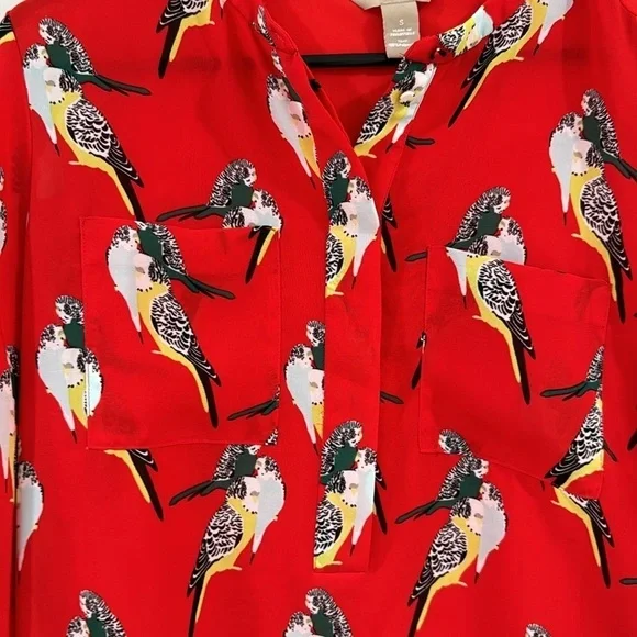 Banana Republic long sleeve parakeet novelty blouse - Picture 2 of 6